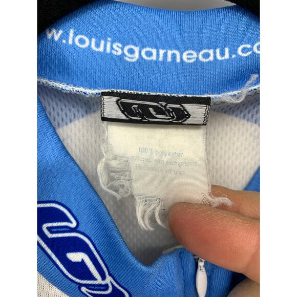 Louis Garneau Cycling Jersey Mens Sz L White Blue Short Sleeve Full Zip Branded - Picture 3 of 6